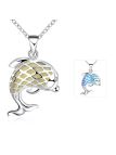 Collier Dauphin à la Pierre Bleu Foncé Ronde Fluorescent - Plaqué Argent