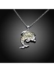 Collier Dauphin à la Pierre Bleu Foncé Ronde Fluorescent - Plaqué Argent