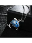 Collier Dauphin à la Pierre Bleu Foncé Ronde Fluorescent - Plaqué Argent