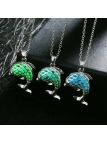 Collier Dauphin à la Pierre Bleu Foncé Ronde Fluorescent - Plaqué Argent