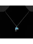 Collier Dauphin à la Pierre Bleu Foncé Ronde Fluorescent - Plaqué Argent