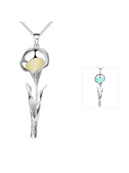 Collier Fleur à la Pierre Bleu Clair Ronde Fluorescent- Plaqué Argent