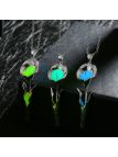 Collier Fleur à la Pierre Bleu Clair Ronde Fluorescent- Plaqué Argent