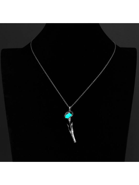 Collier Fleur à la Pierre Bleu Clair Ronde Fluorescent- Plaqué Argent