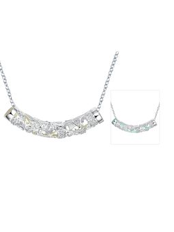 Collier Classique en Forme de Lune à la Pierre Bleu Claire Fluorescent - Plaqué Argent