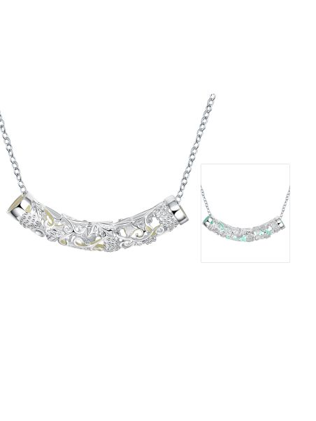 Collier Classique en Forme de Lune à la Pierre Bleu Claire Fluorescent - Plaqué Argent
