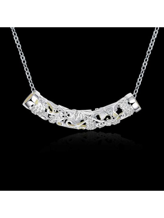 Collier Classique en Forme de Lune à la Pierre Bleu Claire Fluorescent - Plaqué Argent
