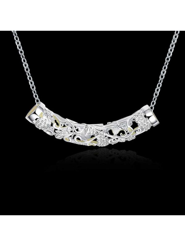 Collier Classique en Forme de Lune à la Pierre Bleu Claire Fluorescent - Plaqué Argent