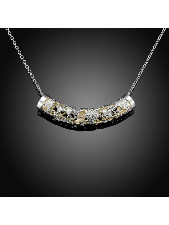 Collier Classique en Forme de Lune à la Pierre Bleu Claire Fluorescent - Plaqué Argent