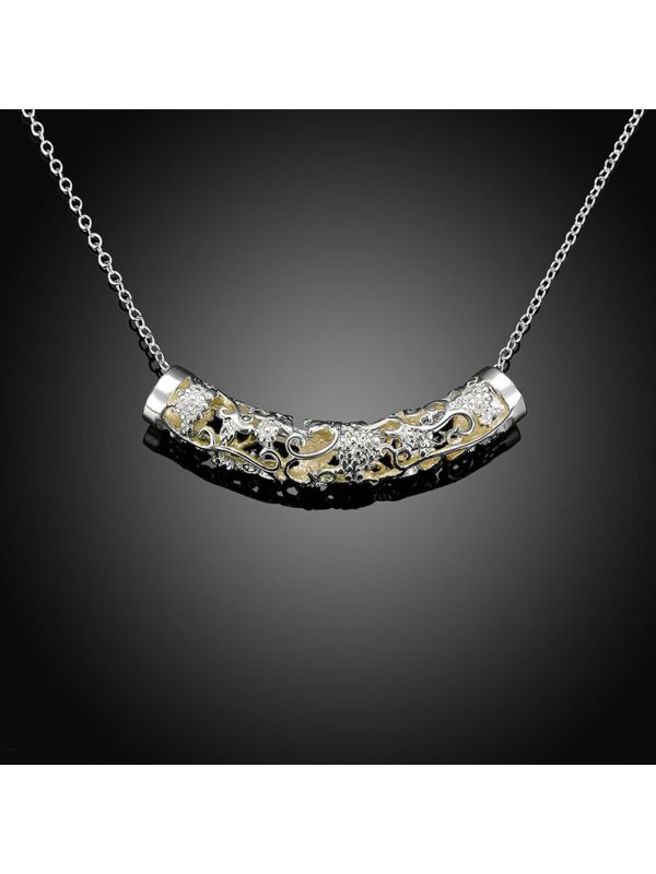 Collier Classique en Forme de Lune à la Pierre Bleu Claire Fluorescent - Plaqué Argent