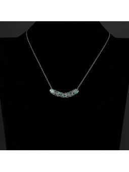 Collier Classique en Forme de Lune à la Pierre Bleu Claire Fluorescent - Plaqué Argent