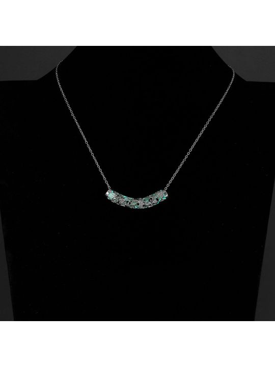 Collier Classique en Forme de Lune à la Pierre Bleu Claire Fluorescent - Plaqué Argent