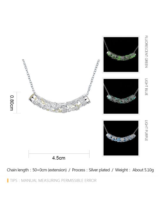 Collier Classique en Forme de Lune à la Pierre Bleu Claire Fluorescent - Plaqué Argent