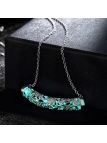Collier Classique en Forme de Lune à la Pierre Bleu Claire Fluorescent - Plaqué Argent