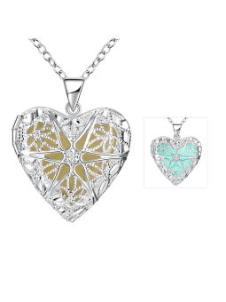 Collier Coeur à la Pierre Bleu Clair Fluorescent - Plaqué Argent