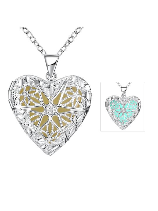 Collier Coeur à la Pierre Bleu Clair Fluorescent - Plaqué Argent