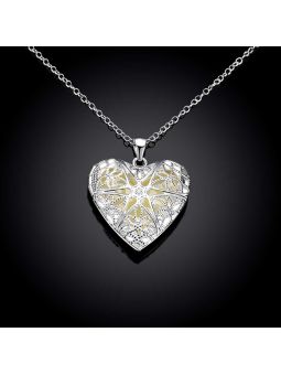 Collier Coeur à la Pierre Bleu Clair Fluorescent - Plaqué Argent