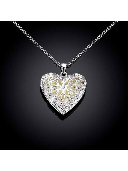 Collier Coeur à la Pierre Bleu Clair Fluorescent - Plaqué Argent