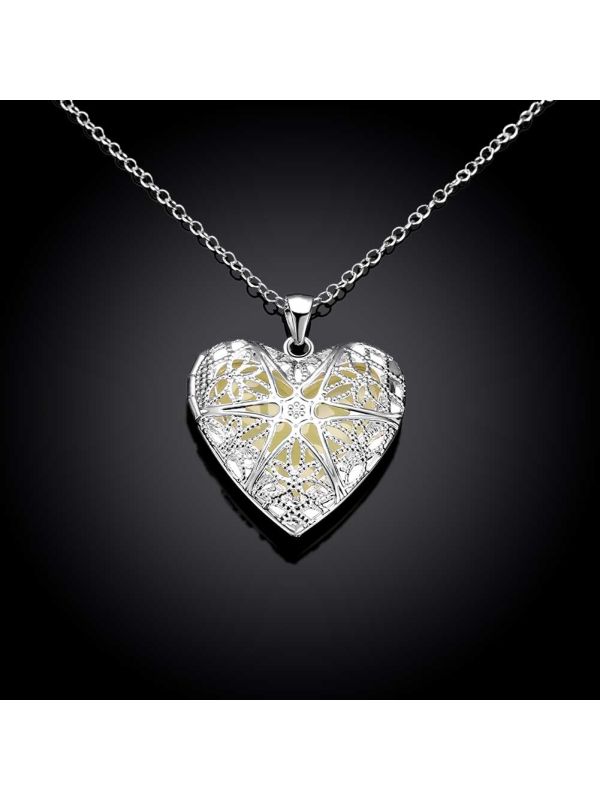 Collier Coeur à la Pierre Bleu Clair Fluorescent - Plaqué Argent