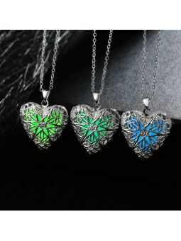 Collier Coeur à la Pierre Bleu Clair Fluorescent - Plaqué Argent