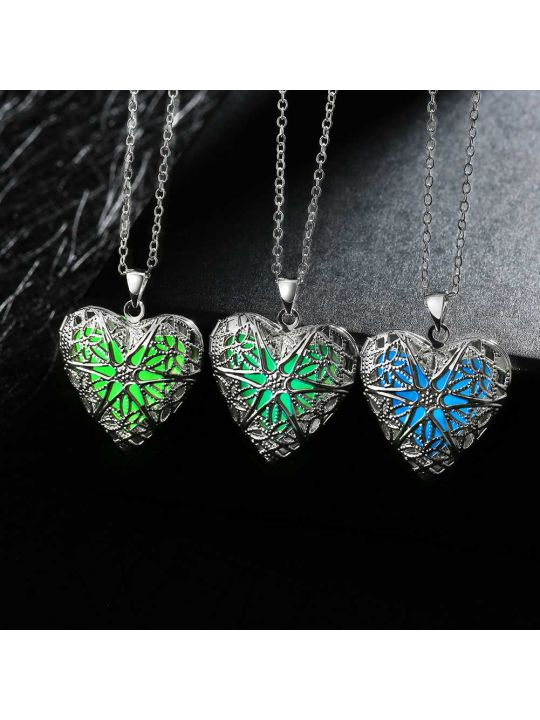 Collier Coeur à la Pierre Bleu Clair Fluorescent - Plaqué Argent