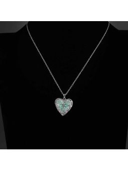 Collier Coeur à la Pierre Bleu Clair Fluorescent - Plaqué Argent