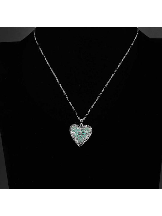 Collier Coeur à la Pierre Bleu Clair Fluorescent - Plaqué Argent
