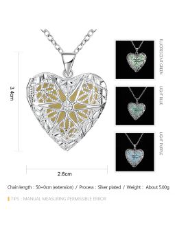 Collier Coeur à la Pierre Bleu Clair Fluorescent - Plaqué Argent