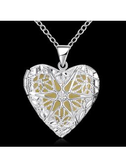 Collier Coeur à la Pierre Bleu Clair Fluorescent - Plaqué Argent