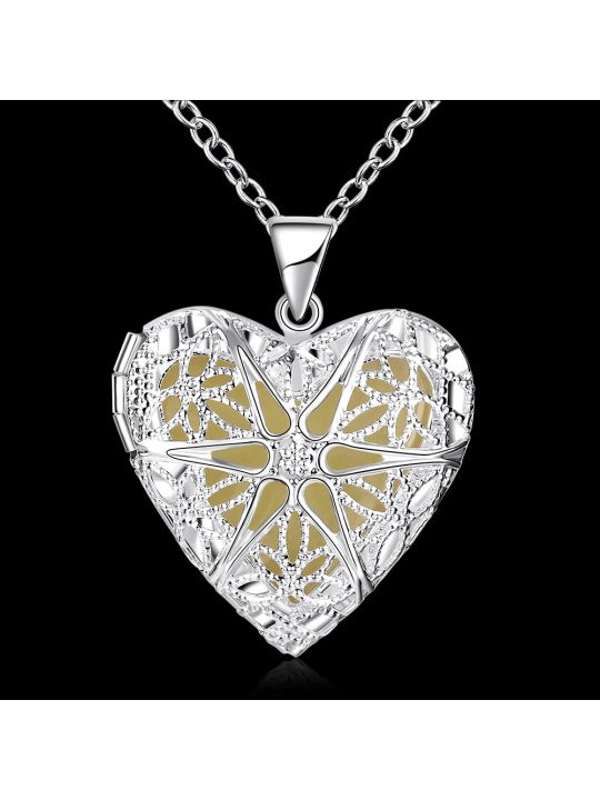 Collier Coeur à la Pierre Bleu Clair Fluorescent - Plaqué Argent