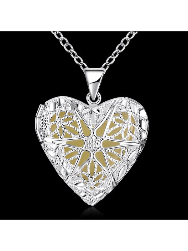Collier Coeur à la Pierre Bleu Clair Fluorescent - Plaqué Argent