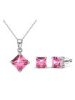 Coffret Parure en Plaqué Platine avec Cristaux Autrichiens Roses en Losange - Élégance Raffinée