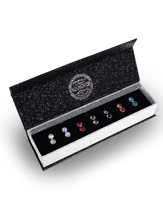 Coffret Scintillant de 7 Boucles d'Oreilles Plaquées Platine avec Cristaux Autrichiens en 7 Couleurs