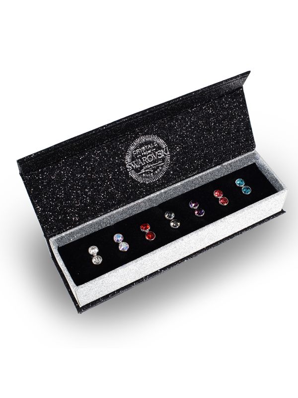 Coffret Scintillant de 7 Boucles d'Oreilles Plaquées Platine avec Cristaux Autrichiens en 7 Couleurs