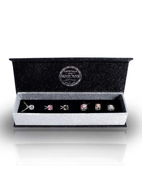Coffret Élégance de 3 Parures en Plaqué Platine avec Cristaux Autrichiens Transparent, Rose et Fumé