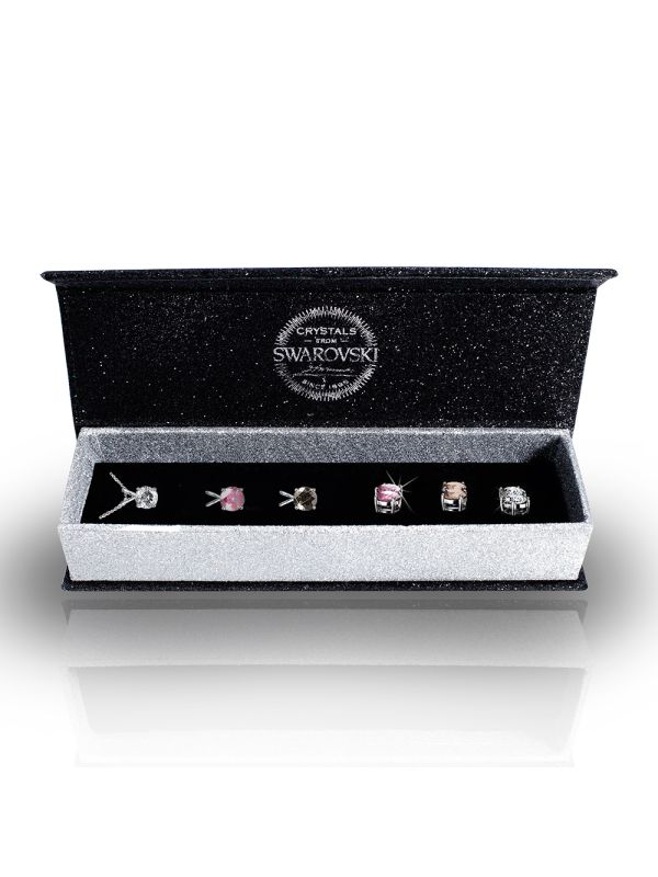 Coffret Élégance de 3 Parures en Plaqué Platine avec Cristaux Autrichiens Transparent, Rose et Fumé