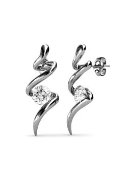 Boucles d'Oreilles Plaquées Platine Courbes avec Cristal Autrichien