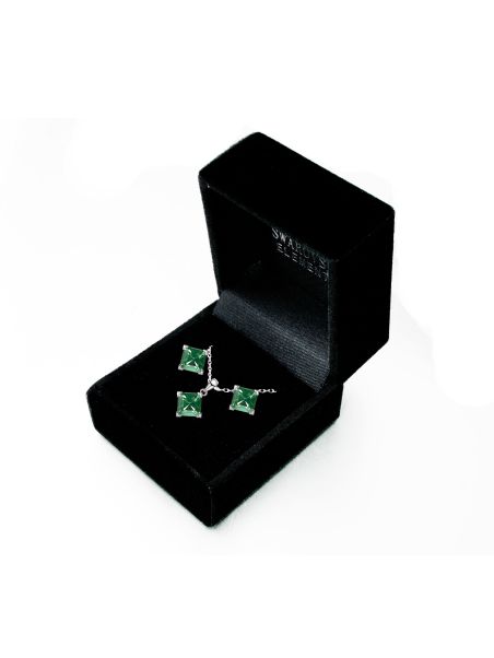 Coffret Parure en Plaqué Platine avec Cristaux Autrichiens Verts en Losange - Luxe Verdoyant et Éclatant