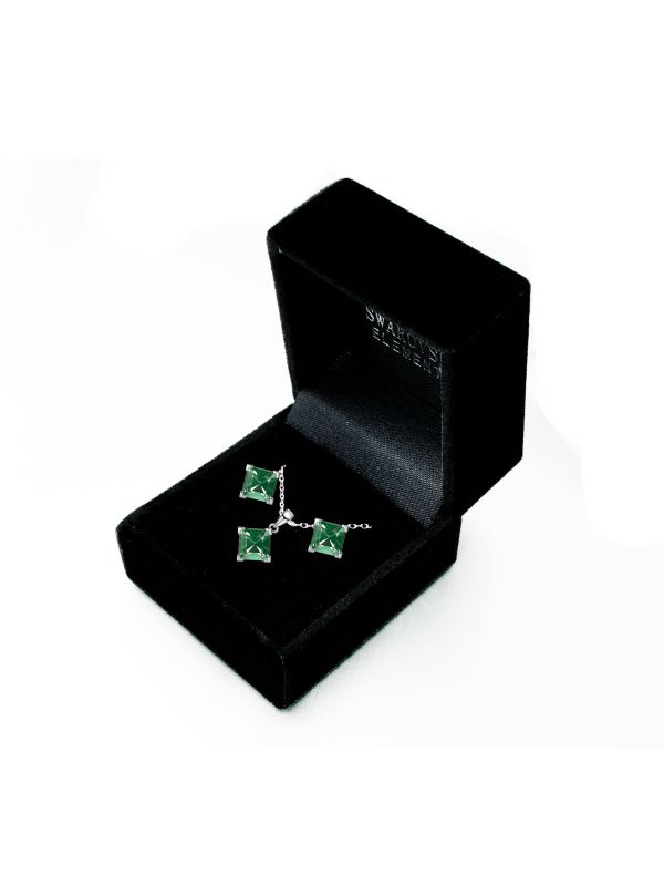Coffret Parure en Plaqué Platine avec Cristaux Autrichiens Verts en Losange - Luxe Verdoyant et Éclatant