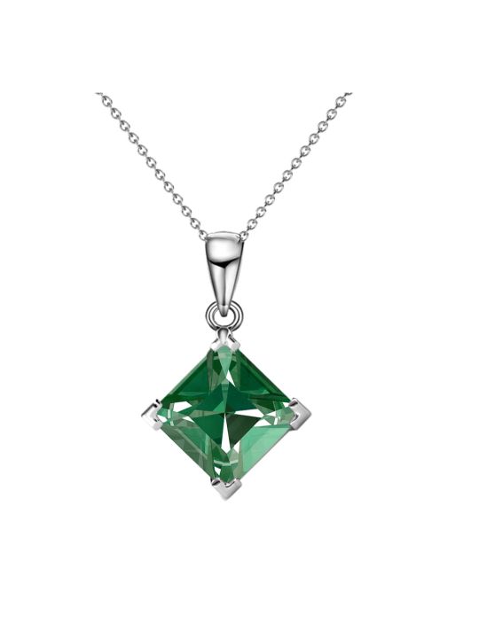 Coffret Parure en Plaqué Platine avec Cristaux Autrichiens Verts en Losange - Luxe Verdoyant et Éclatant