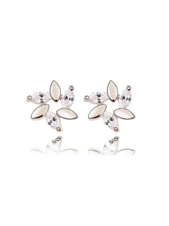 Boucles d'Oreilles Pétales Asymétriques Plaquées platine avec Cristaux Autrichiens en Forme d'Amande - Élégance Unique