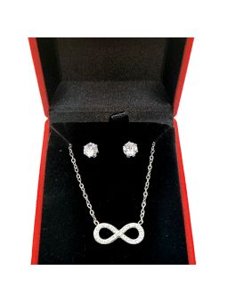 Parure en Acier Inoxydable Argenté avec Symbole Infini Serti de Zircons et Clou Solitaire en Zircon – Éternité et Élégance Intem