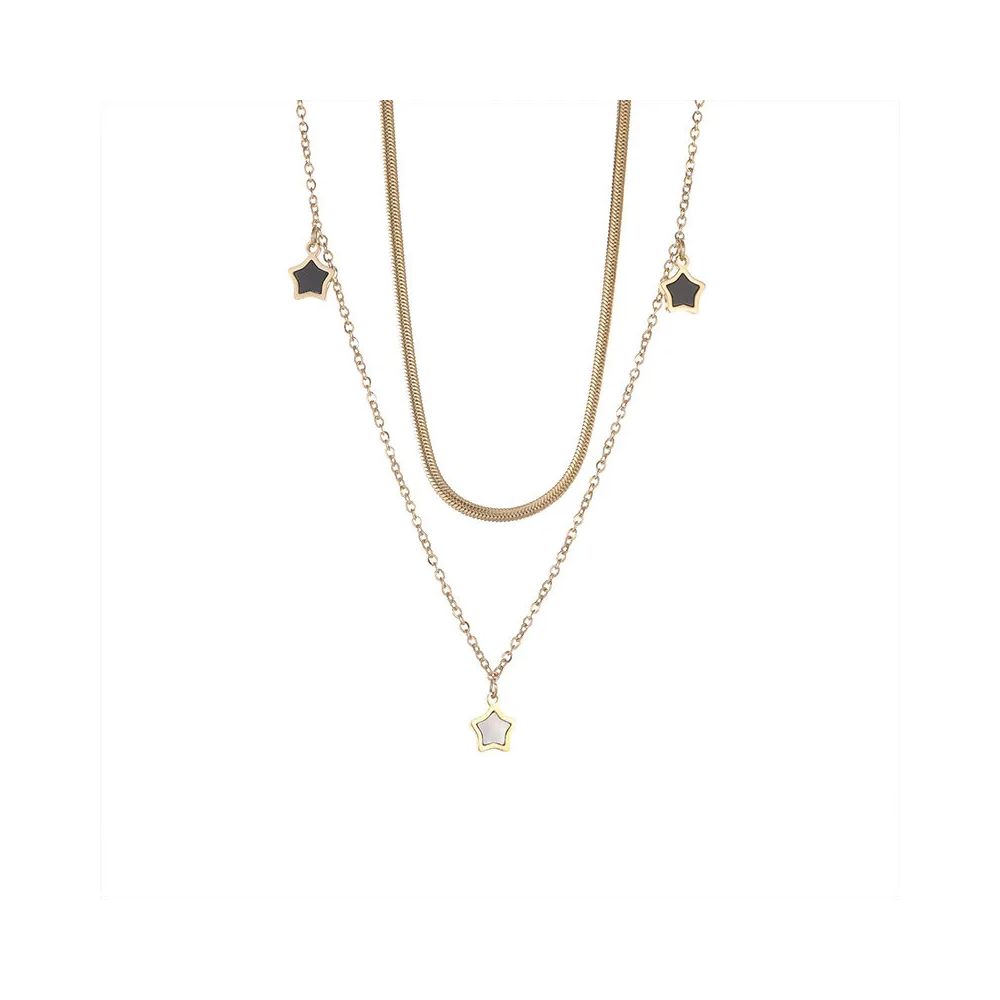 Collier Multi-rangs en Acier Inoxydable Doré avec Étoiles de Nacre
