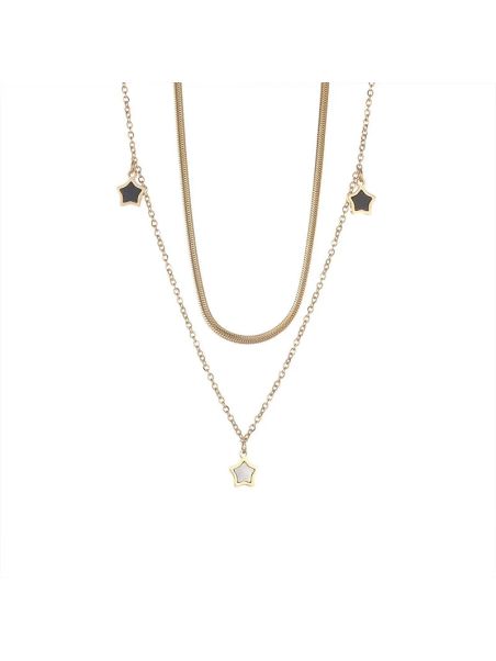 Collier Multi-rangs en Acier Inoxydable Doré avec Étoiles de Nacre