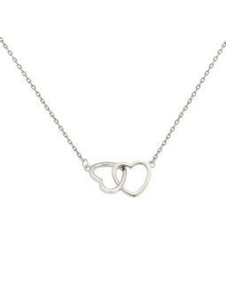 Collier en Acier Inoxydable Argenté avec Double Cœur Entrelacé