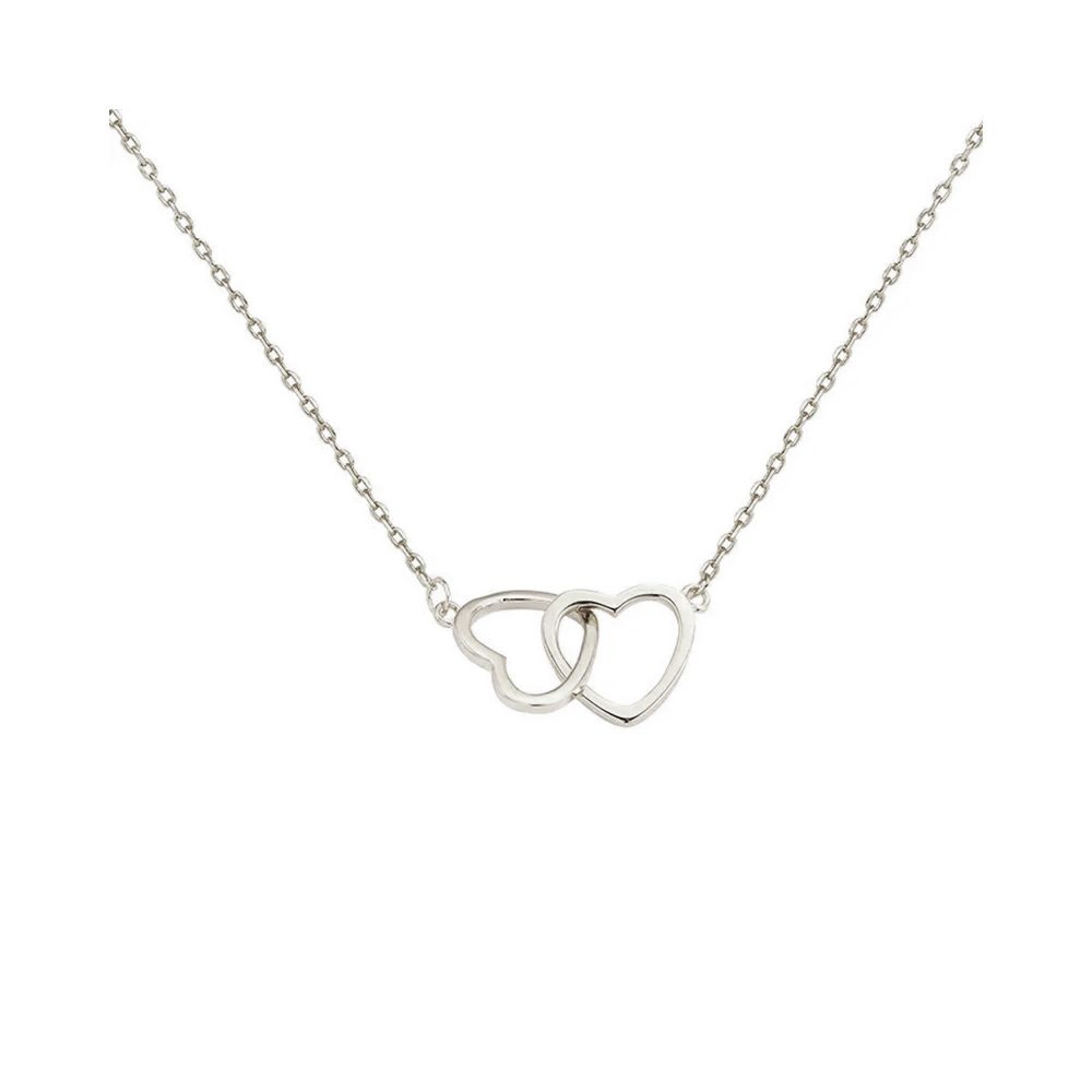 Collier en Acier Inoxydable Argenté avec Double Cœur Entrelacé