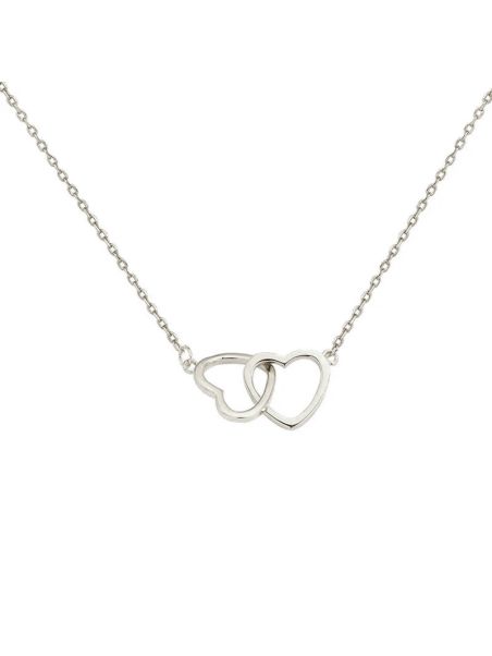 Collier en Acier Inoxydable Argenté avec Double Cœur Entrelacé