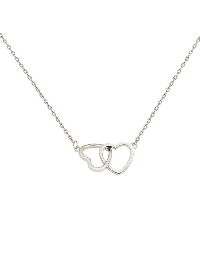 Collier en Acier Inoxydable Argenté avec Double Cœur Entrelacé