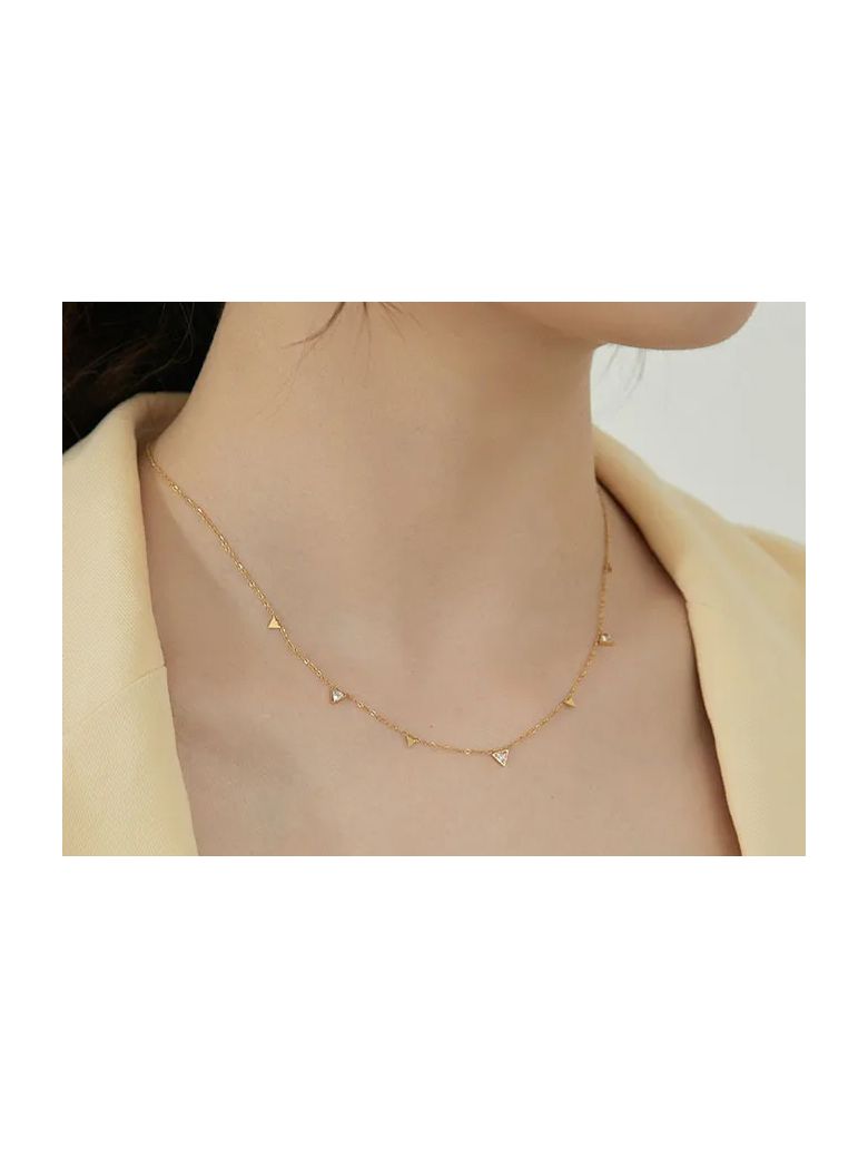 Collier en Acier Inoxydable Doré avec Pendentifs Triangles