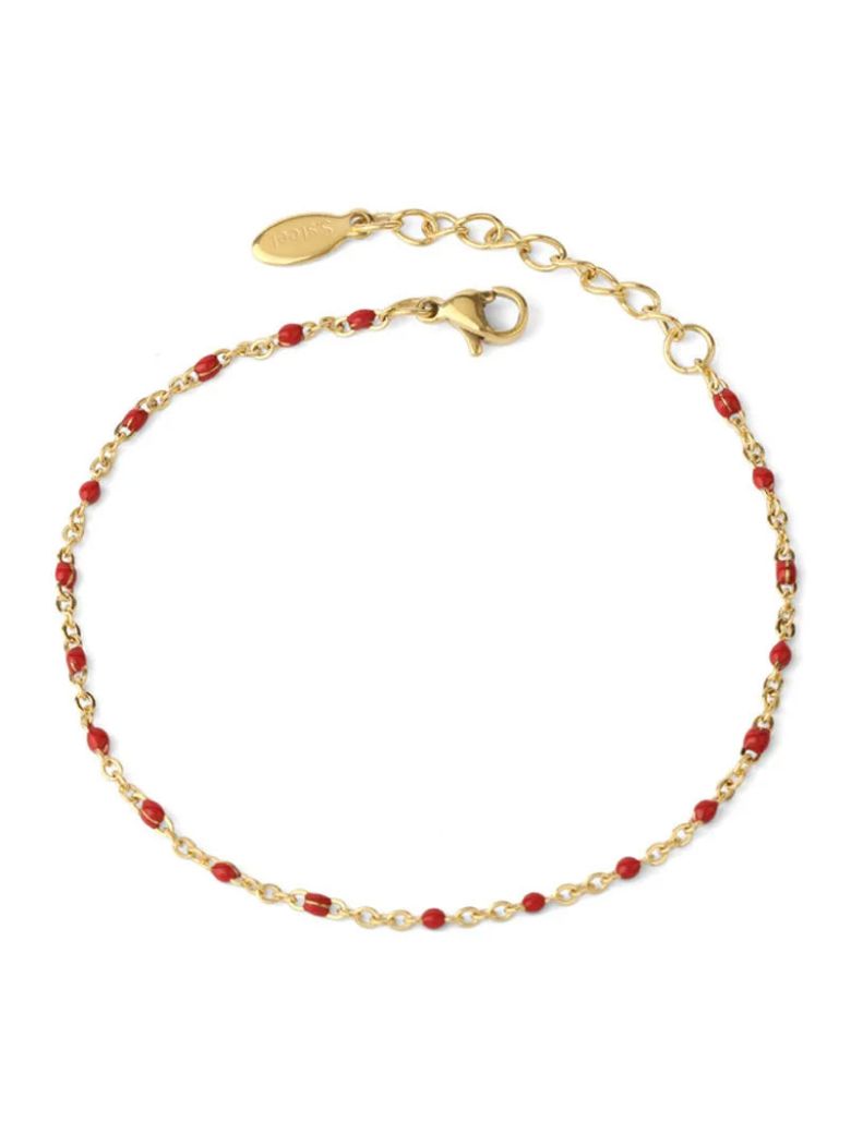 Bracelet Chaîne en Acier Inoxydable Doré avec Perles Colorées